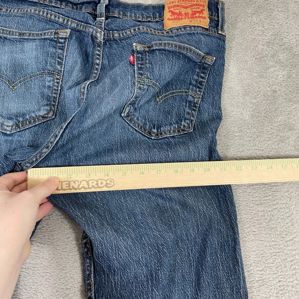 Levis 505 Regular Fit Jeans Mens 33x34 Blue Denim Straight Leg Stretch